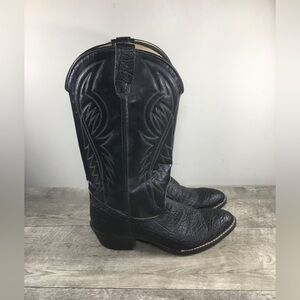 Bronco Pebbled Croc Moc Black Leather Cowboy Western Mens Boots Vintage Size 8